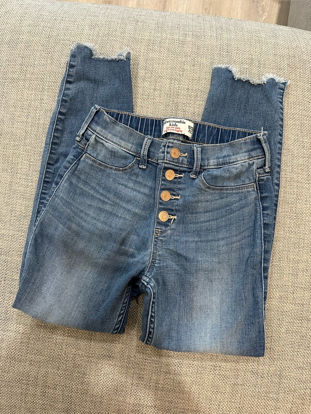 abercrombie kids medium blue high-rise button-fly jeans